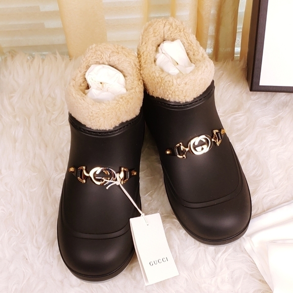 Nwt Gucci Black Shearling Lined Rubber Ankle Boots - Picture 1 of 14